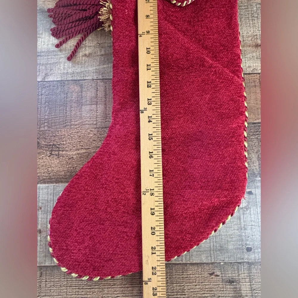 Pair Of Large Elegant Christmas Stockings Burgundy Gold Tassels Mom Dad Tapestry